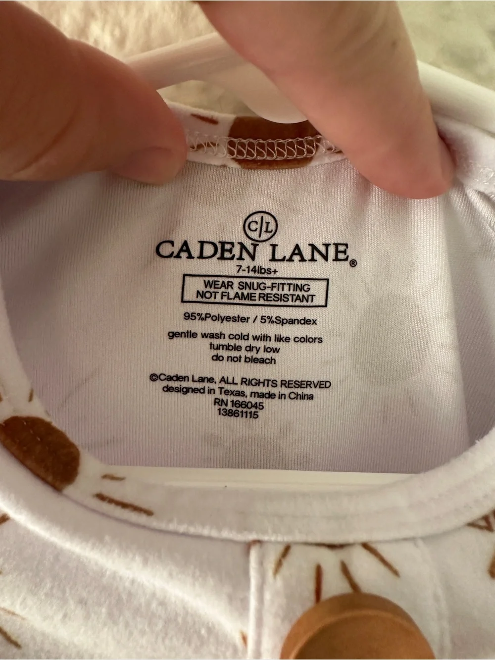 Caden Lane White Baby Gown with Brown Sun Print and Wooden Buttons